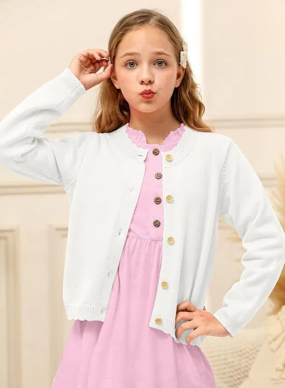 BesserBay Girls Solid Color Long Sleeve Knit Sweaters Button Down Uniform Cardigan 4-12 Years