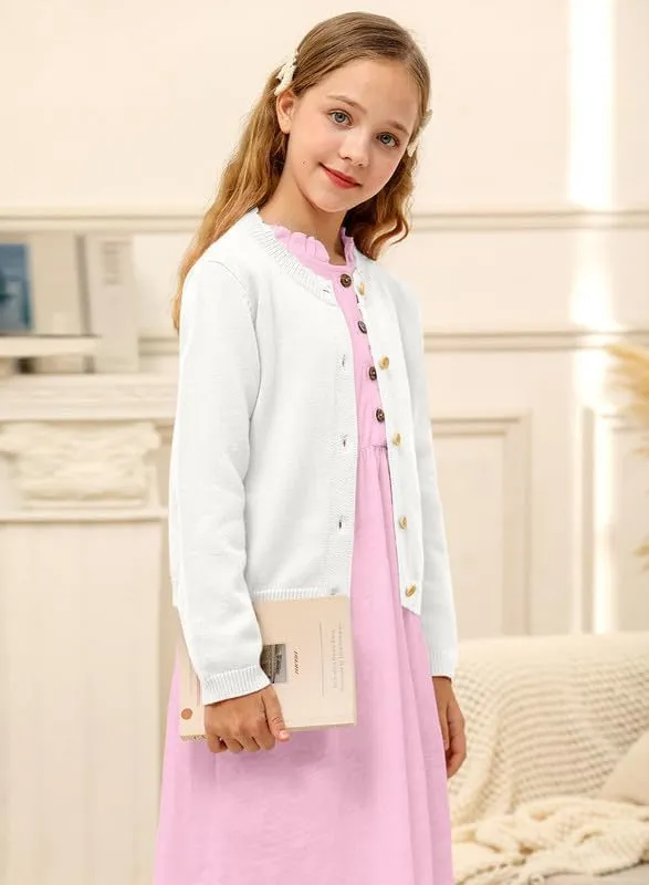 BesserBay Girls Solid Color Long Sleeve Knit Sweaters Button Down Uniform Cardigan 4-12 Years