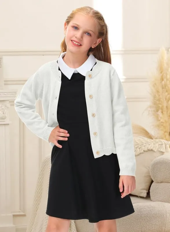 BesserBay Girls Solid Color Long Sleeve Knit Sweaters Button Down Uniform Cardigan 4-12 Years