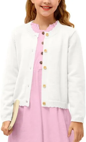 BesserBay Girls Solid Color Long Sleeve Knit Sweaters Button Down Uniform Cardigan 4-12 Years