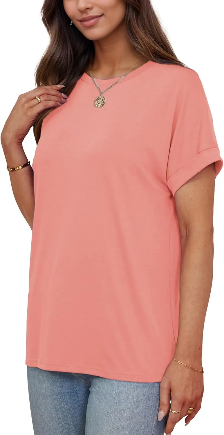 Besshopie Women's Oversized T Shirts Short Sleeve Crewneck Summer Tops Casual Loose Basic Tee Shirts 2025 Trendy Clothes