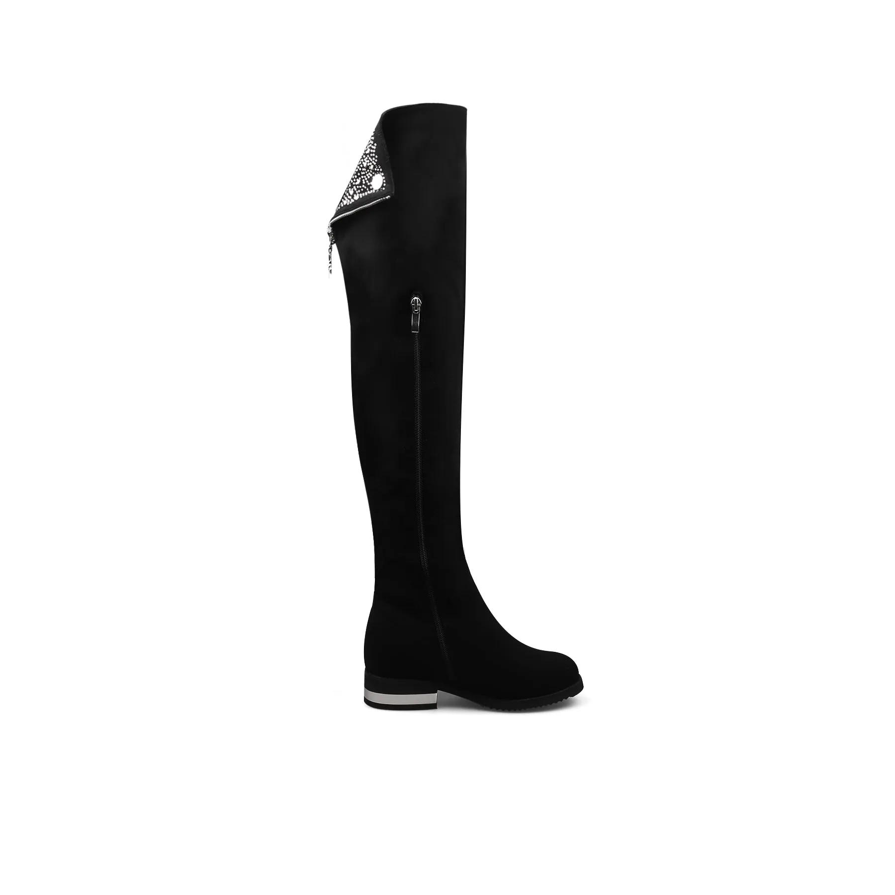 Black Knee-High Boots with Metallic Contrast Heel