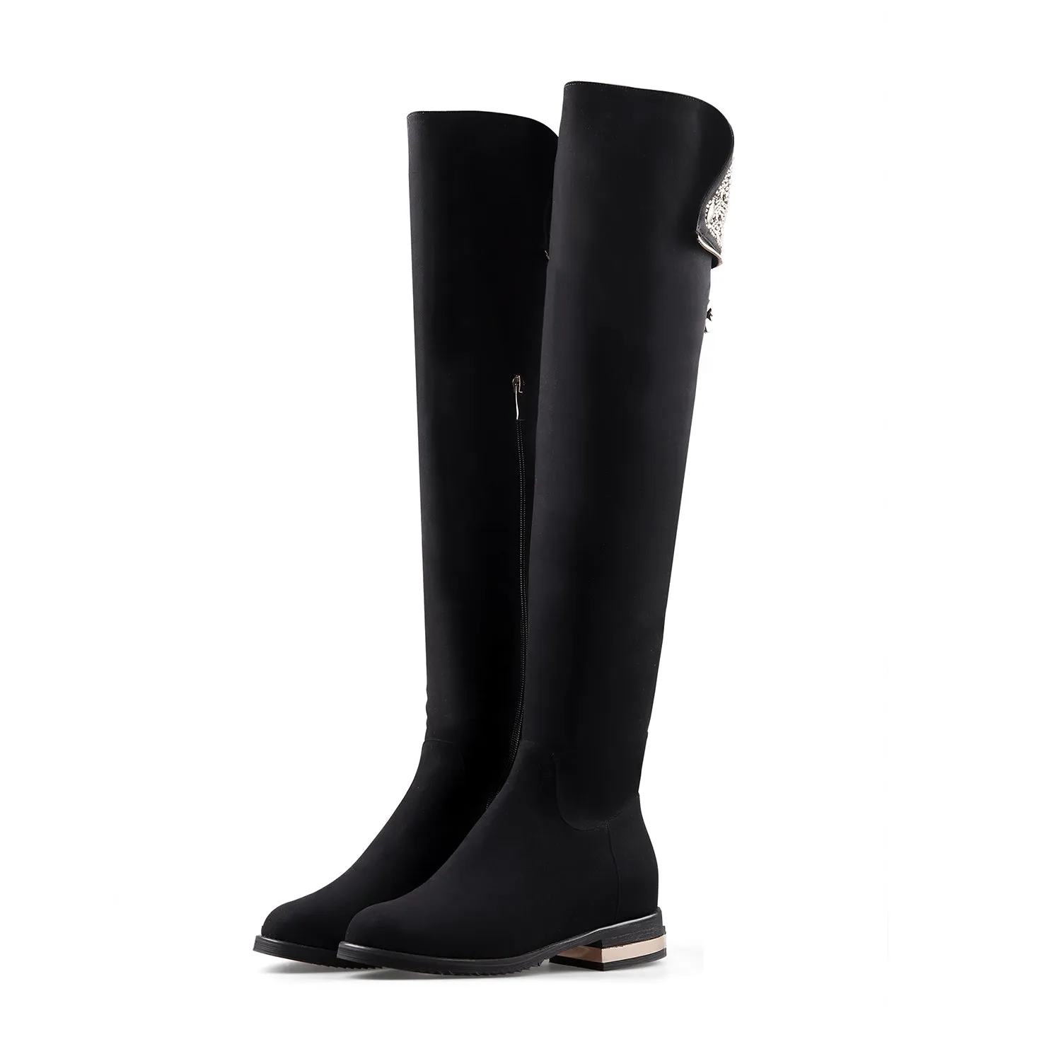 Black Knee-High Boots with Metallic Contrast Heel