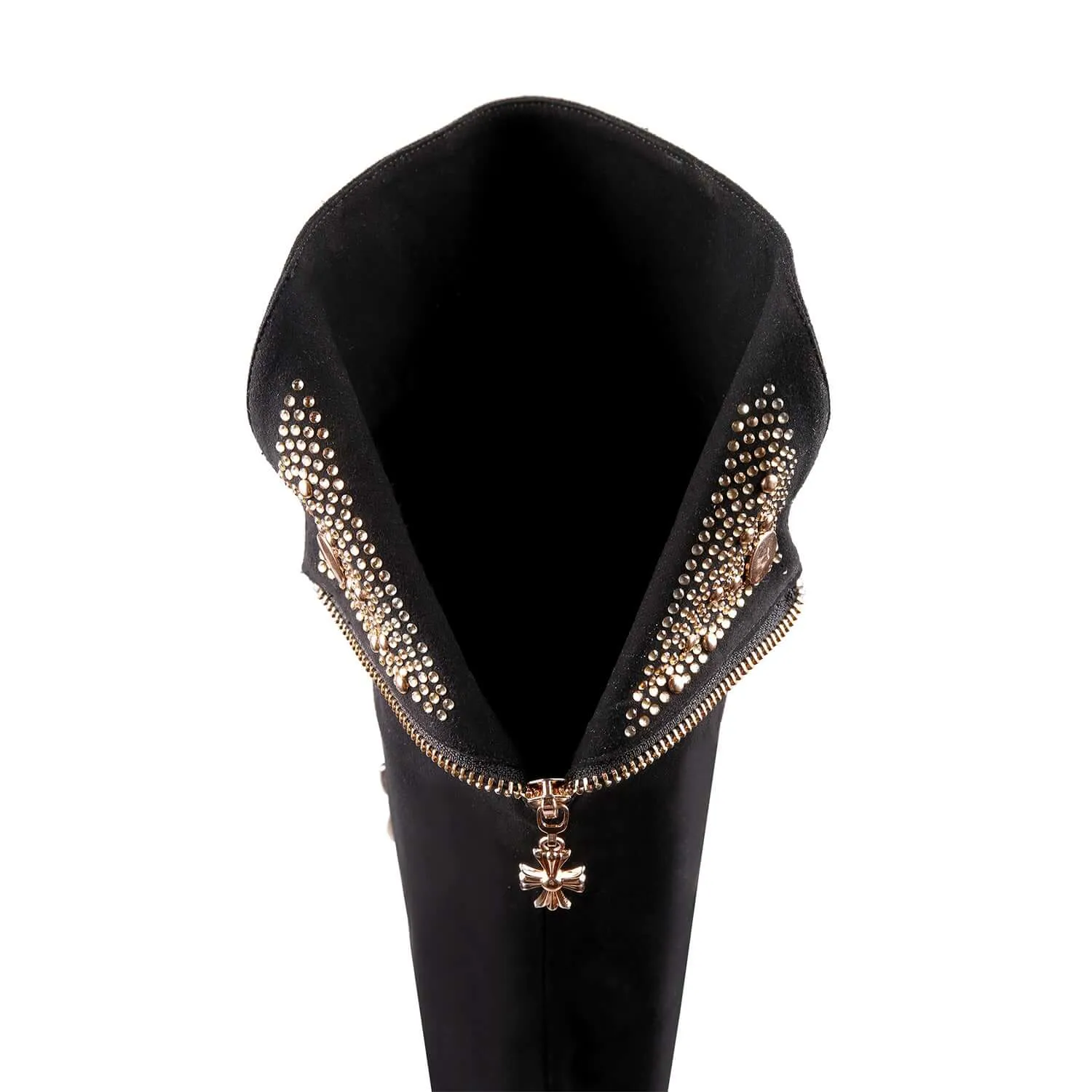 Black Knee-High Boots with Metallic Contrast Heel