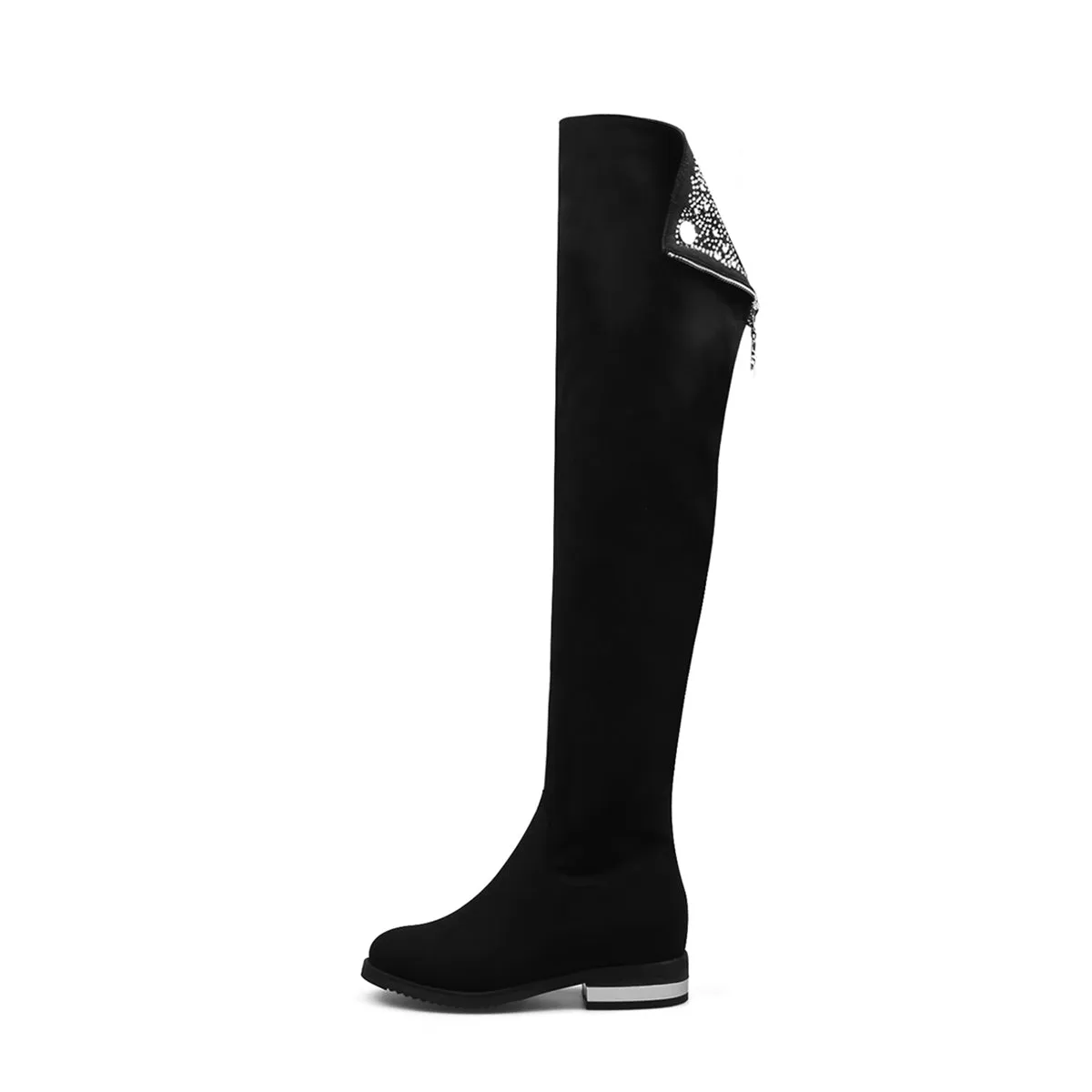 Black Knee-High Boots with Metallic Contrast Heel