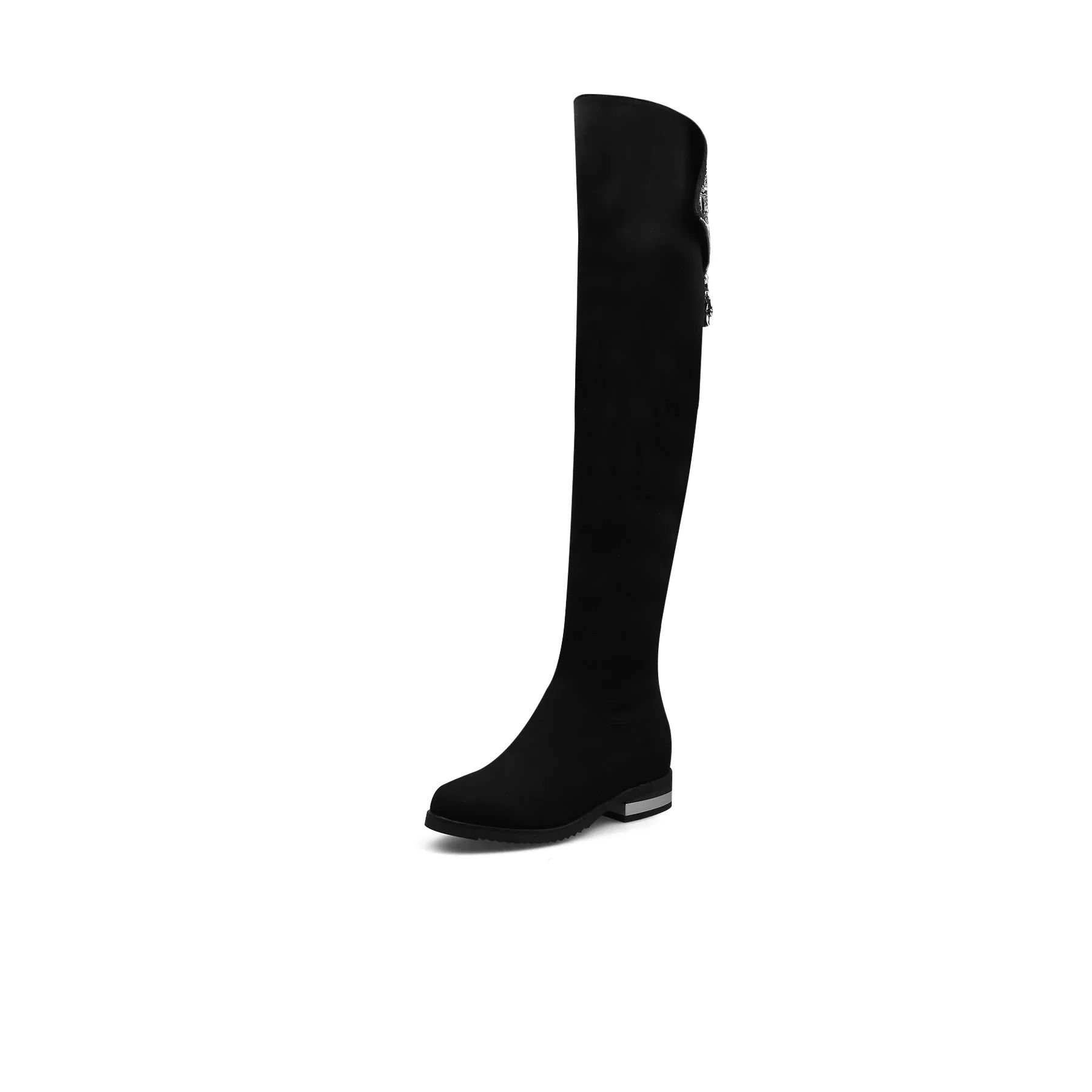 Black Knee-High Boots with Metallic Contrast Heel