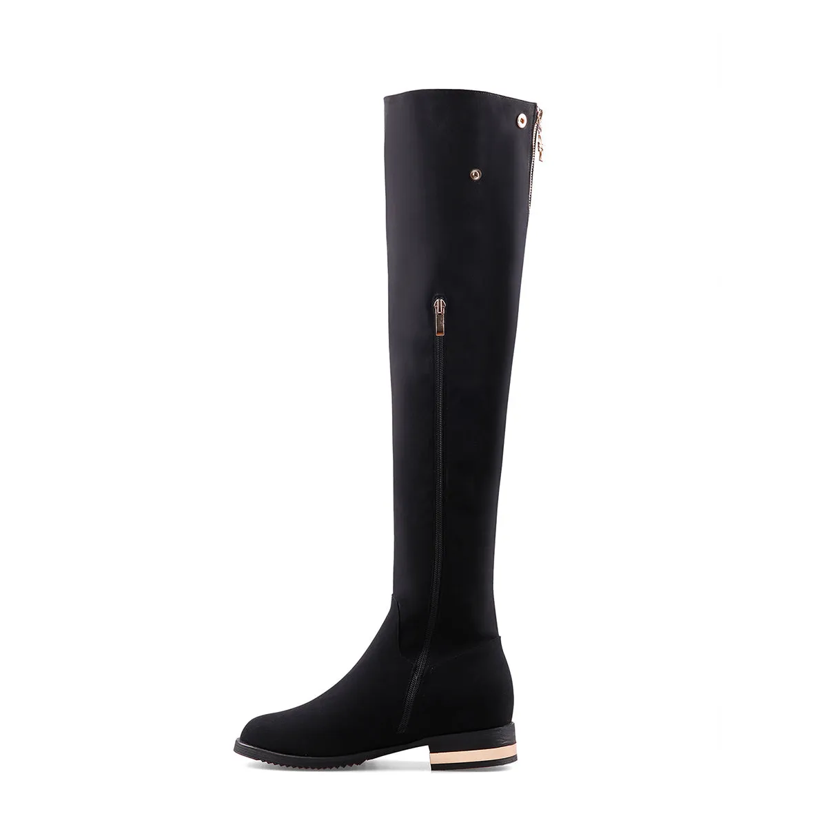 Black Knee-High Boots with Metallic Contrast Heel