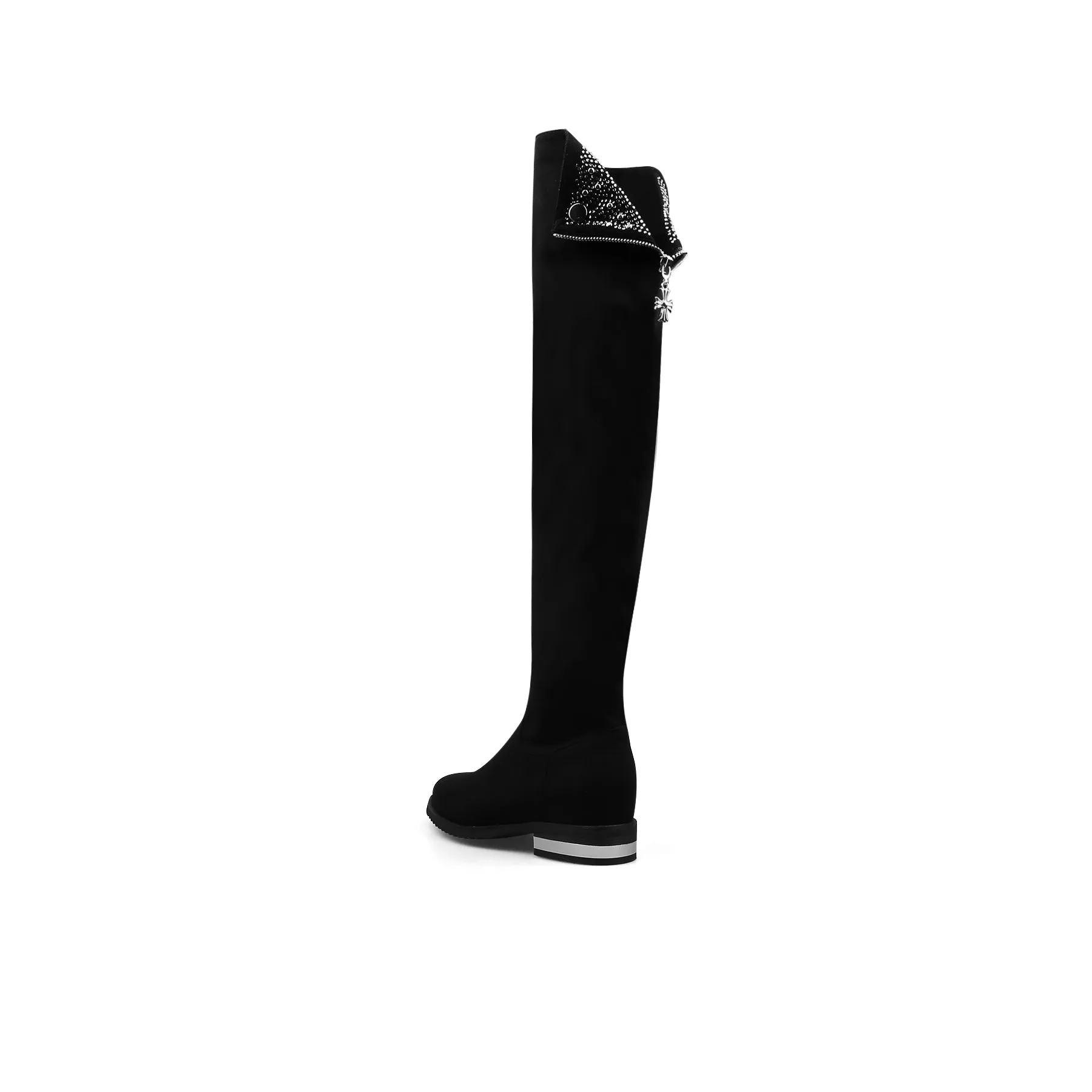 Black Knee-High Boots with Metallic Contrast Heel