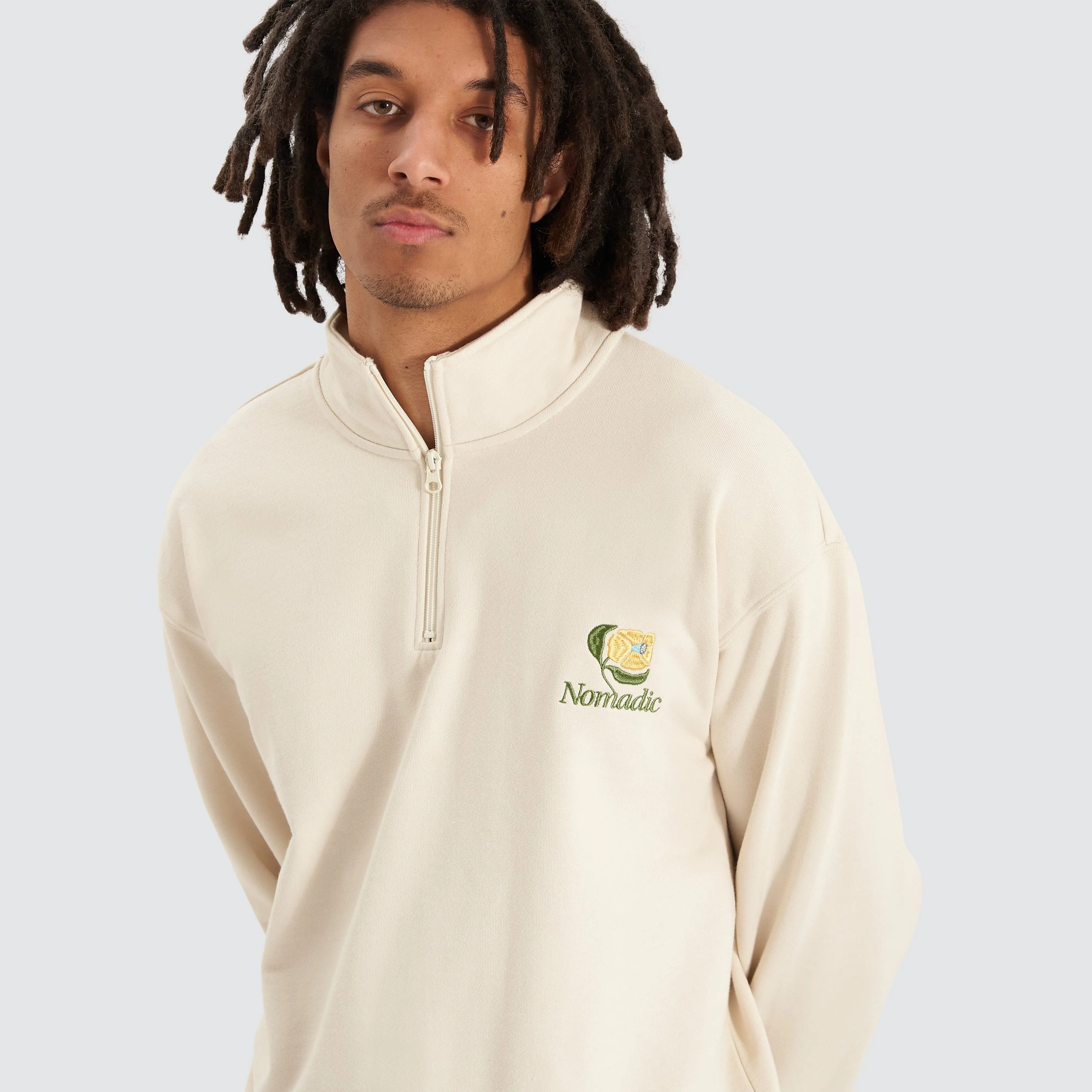 Blossoms Quarter Zip Pullover Sweater Tofu
