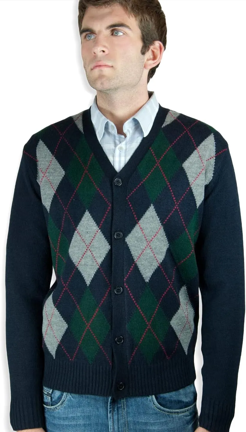 Blue Ocean Mens Cardigan Argyle Button Down Sweater