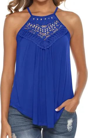 Bluetime Halter Tops for Women Sexy Sleeveless Lace Crochet Dressy Flowy Tank Top Cute Summer Shirts