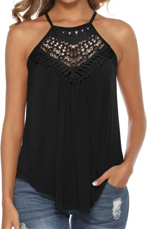Bluetime Halter Tops for Women Sexy Sleeveless Lace Crochet Dressy Flowy Tank Top Cute Summer Shirts