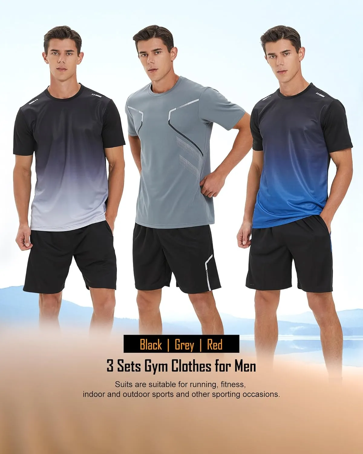 BOOMCOOL Gym Clothes workout shorts and long sleeve shirts for men running dry fit athletic outfits sets 6 pack