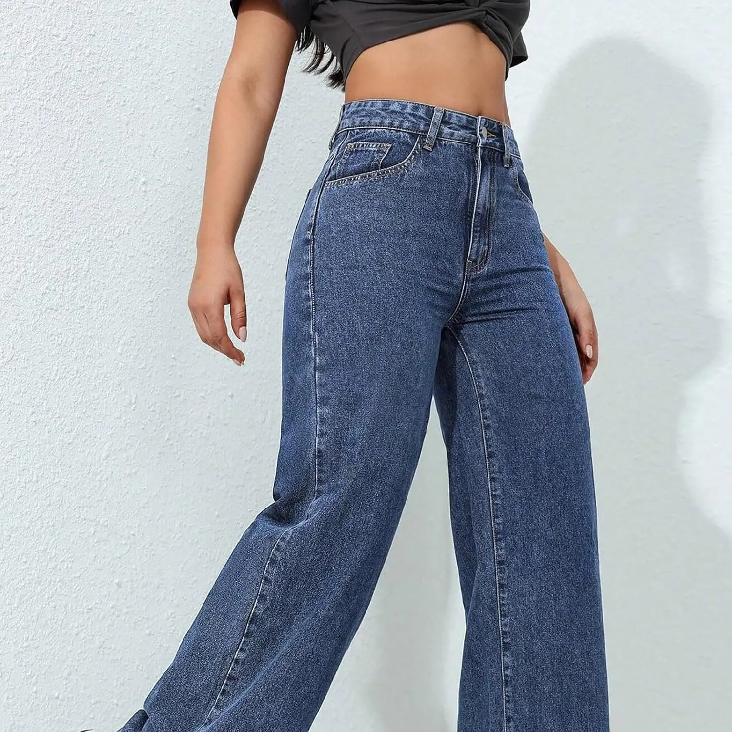 Borniu Straight Leg Jeans for Women High Waisted Denim Casual Baggy Pants Y2K Cowboy Loose Stretchy Long Wide Leg Jeans