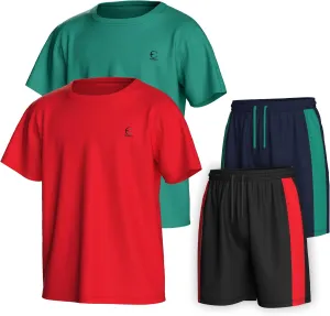Boys Clothing Sets Tagless Loose Athletic Performance Crew Neck T-Shirt and Short Outfits Size 3-16 (4 Piece Set)