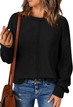 BTFBM Womens Loose Pullover Sweaters Fall Winter Clothes 2025 Crewneck Slouchy Sweater Long Sleeve Casual Knitted Tops