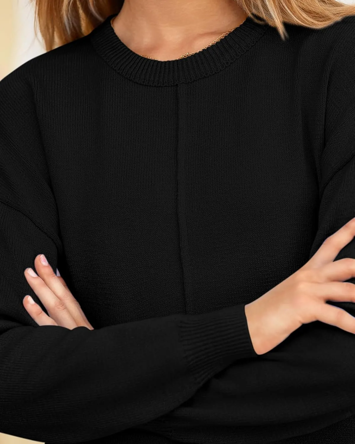 BTFBM Womens Loose Pullover Sweaters Fall Winter Clothes 2025 Crewneck Slouchy Sweater Long Sleeve Casual Knitted Tops
