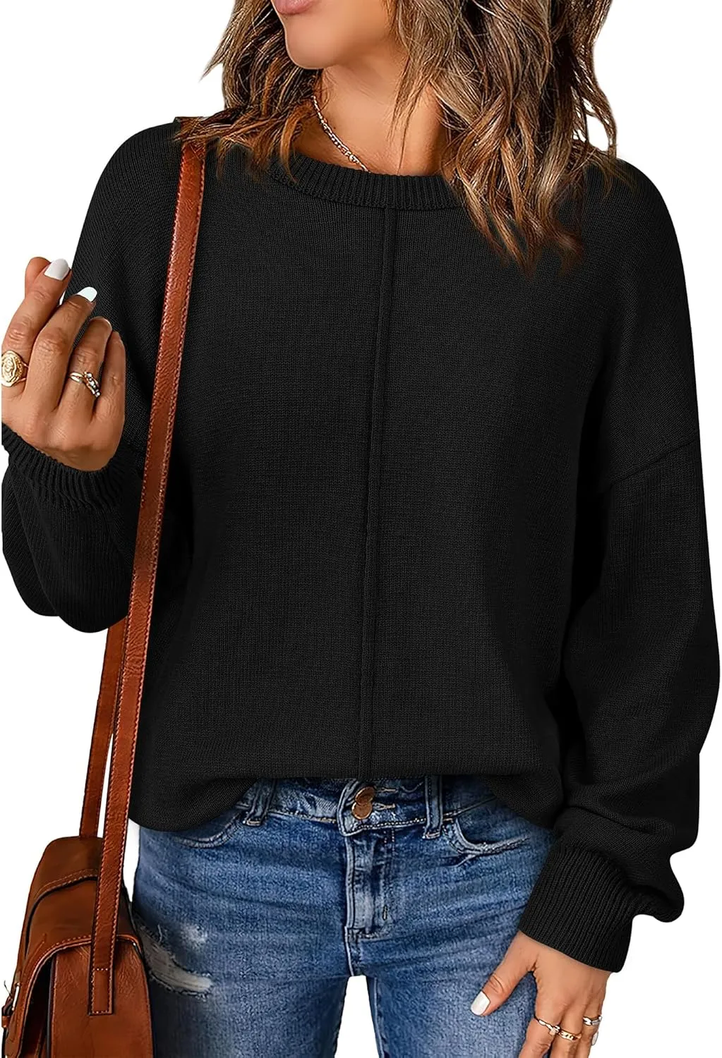 BTFBM Womens Loose Pullover Sweaters Fall Winter Clothes 2025 Crewneck Slouchy Sweater Long Sleeve Casual Knitted Tops