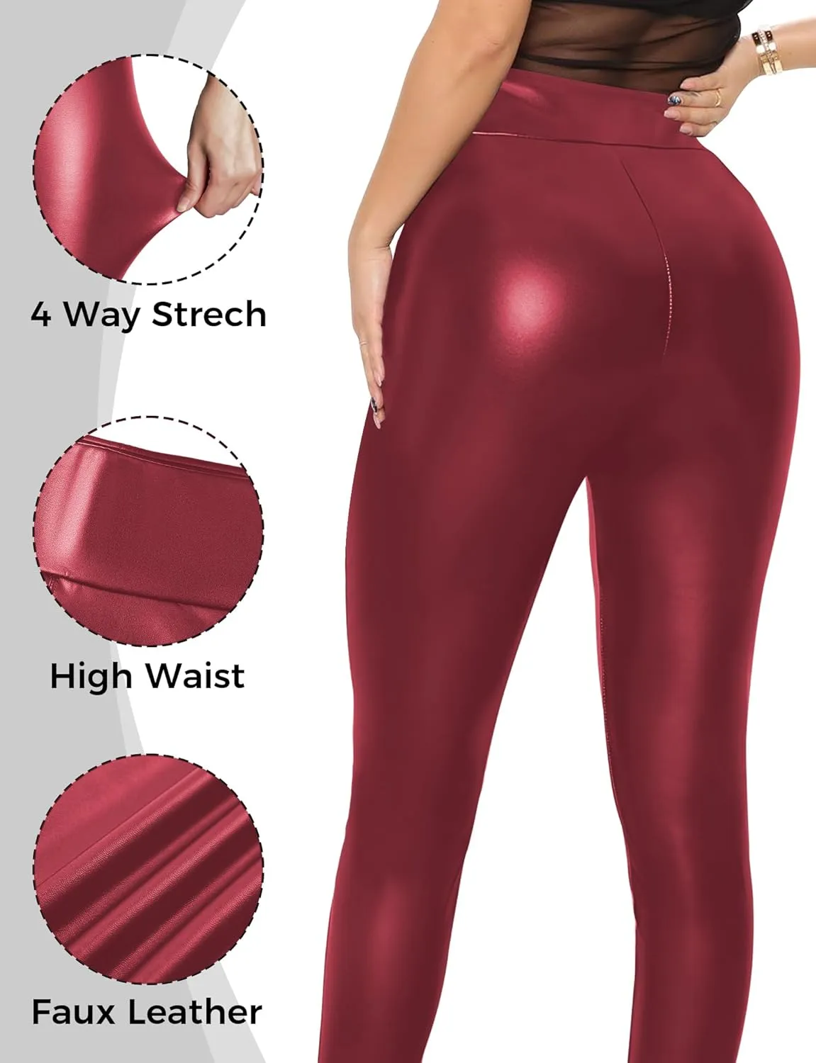 Buauty Faux Leather Leggings for Women High Waisted Leather Pants Tummy Control Stretch Pleather PU Pants