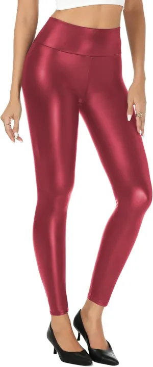 Buauty Faux Leather Leggings for Women High Waisted Leather Pants Tummy Control Stretch Pleather PU Pants