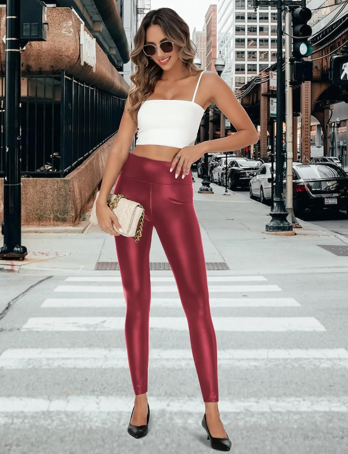 Buauty Faux Leather Leggings for Women High Waisted Leather Pants Tummy Control Stretch Pleather PU Pants