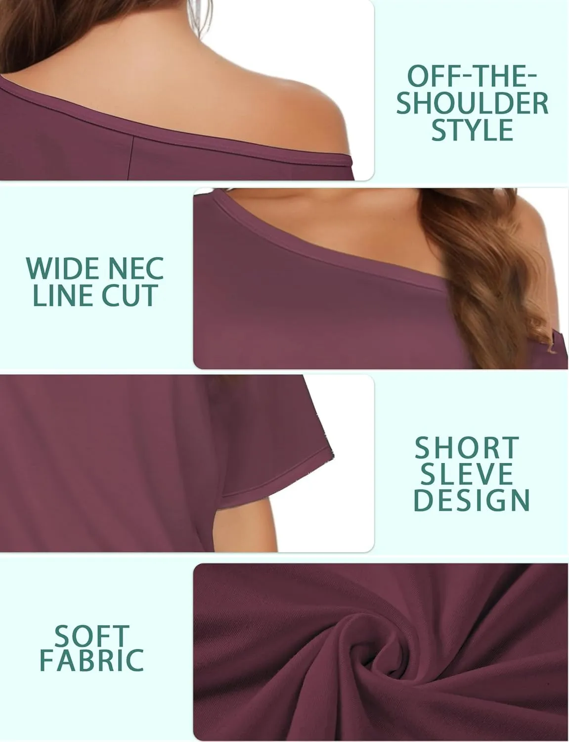 Buauty Womens Summer Off Shoulder Tops Casual Loose Short Sleeve T Shirts One Shoulder Tops Trendy Sexy Cute Tunic Tee