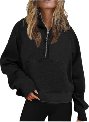 Ceboyel Womens Quarter Zip Sweatshirt 2023 Fleece Oversized Sweaters Cropped Pullover Hoodies Fall Trendy Outfits Clothing