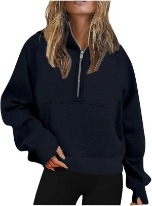 Ceboyel Womens Quarter Zip Sweatshirt 2023 Fleece Oversized Sweaters Cropped Pullover Hoodies Fall Trendy Outfits Clothing