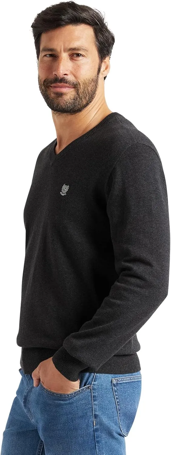 Chaps Men's Casual V Neck Sweater - Ribbed Knit Slim Fit Long Sleeve Pullover Top for Men (M-2XL)