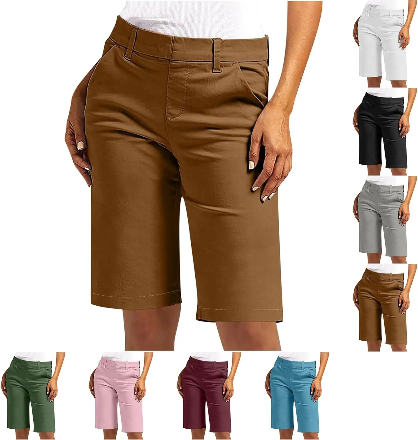 Chino Shorts for Women Dressy Casual 2025 Summer High Waisted Bermuda Shorts Straight Leg Hiking Vacation Outfits