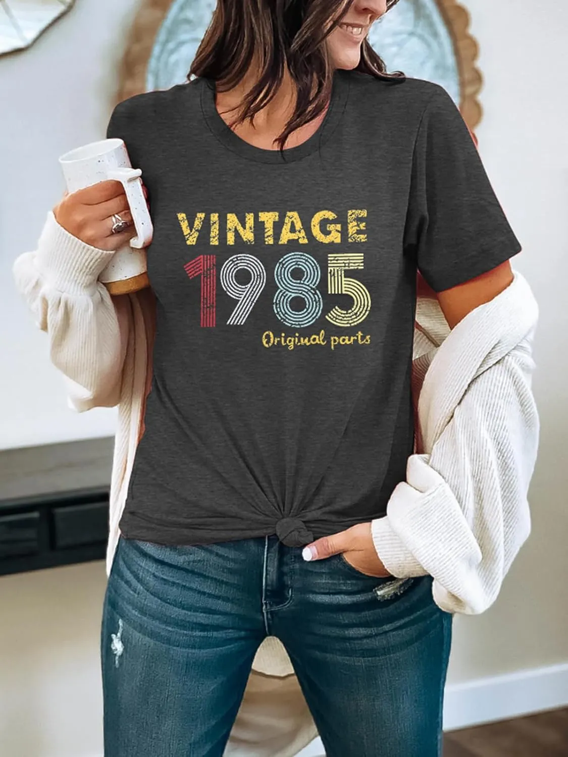 Chulianyouhuo 40th Birthday Gift Women Vintage 1985 T Shirt Letter Print Birthday Party Tops Casual Short Sleeve Tees