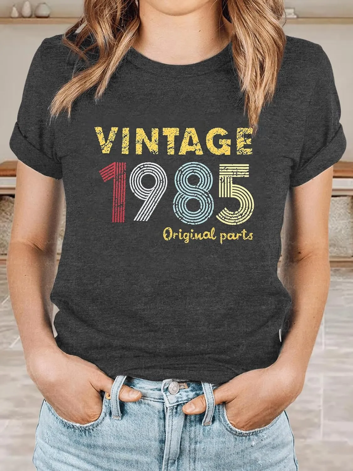 Chulianyouhuo 40th Birthday Gift Women Vintage 1985 T Shirt Letter Print Birthday Party Tops Casual Short Sleeve Tees