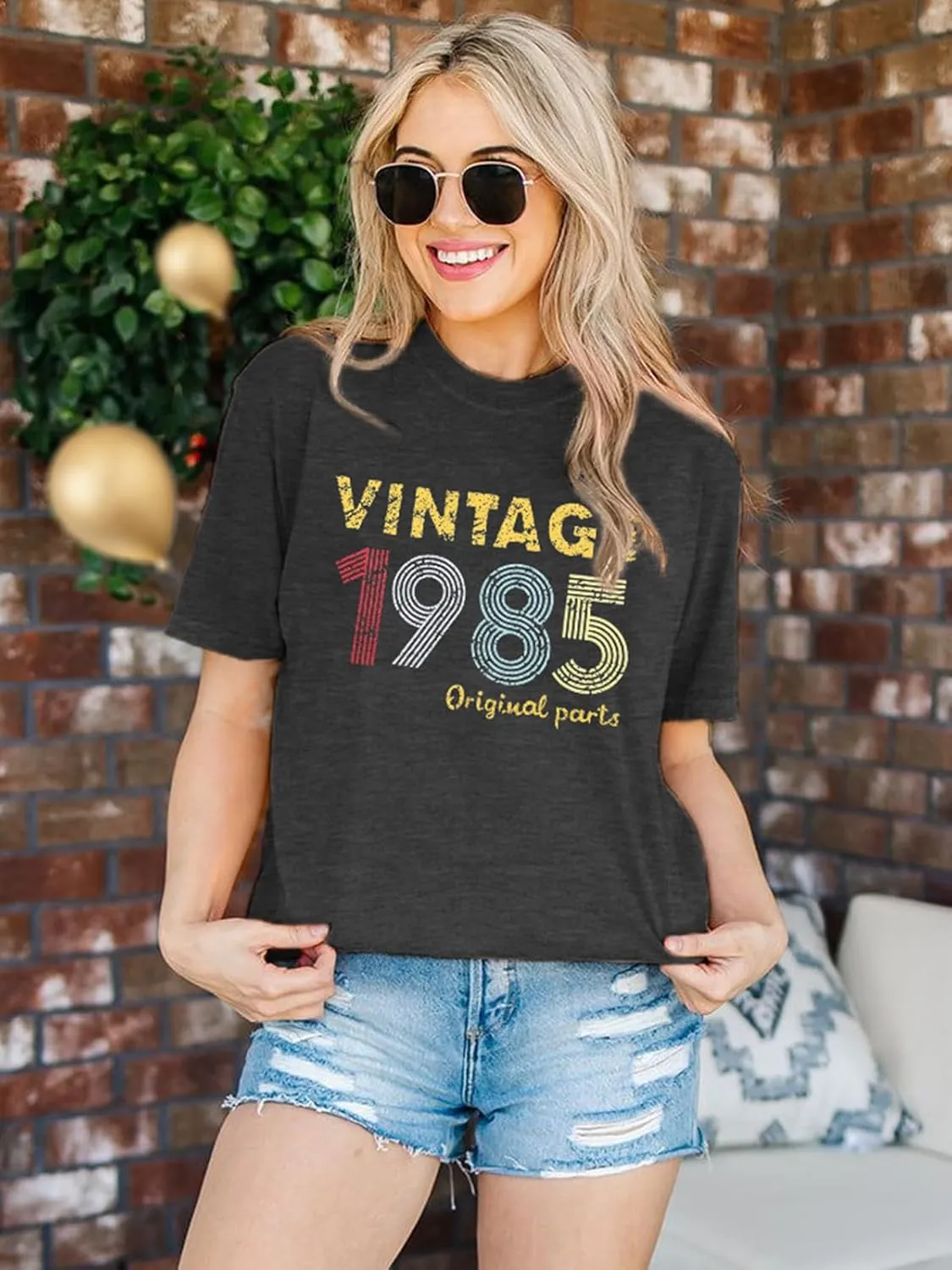 Chulianyouhuo 40th Birthday Gift Women Vintage 1985 T Shirt Letter Print Birthday Party Tops Casual Short Sleeve Tees