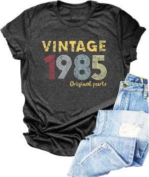 Chulianyouhuo 40th Birthday Gift Women Vintage 1985 T Shirt Letter Print Birthday Party Tops Casual Short Sleeve Tees