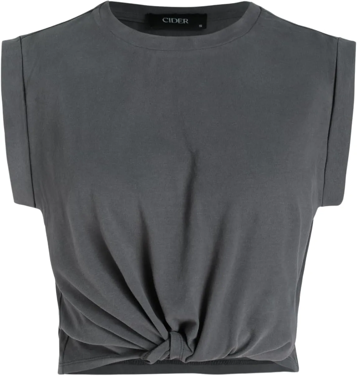CIDER Crop Tops for Women Crew Neck T Shirts Short Sleeve Knotted Twist Front Loose Summer Basic Tee