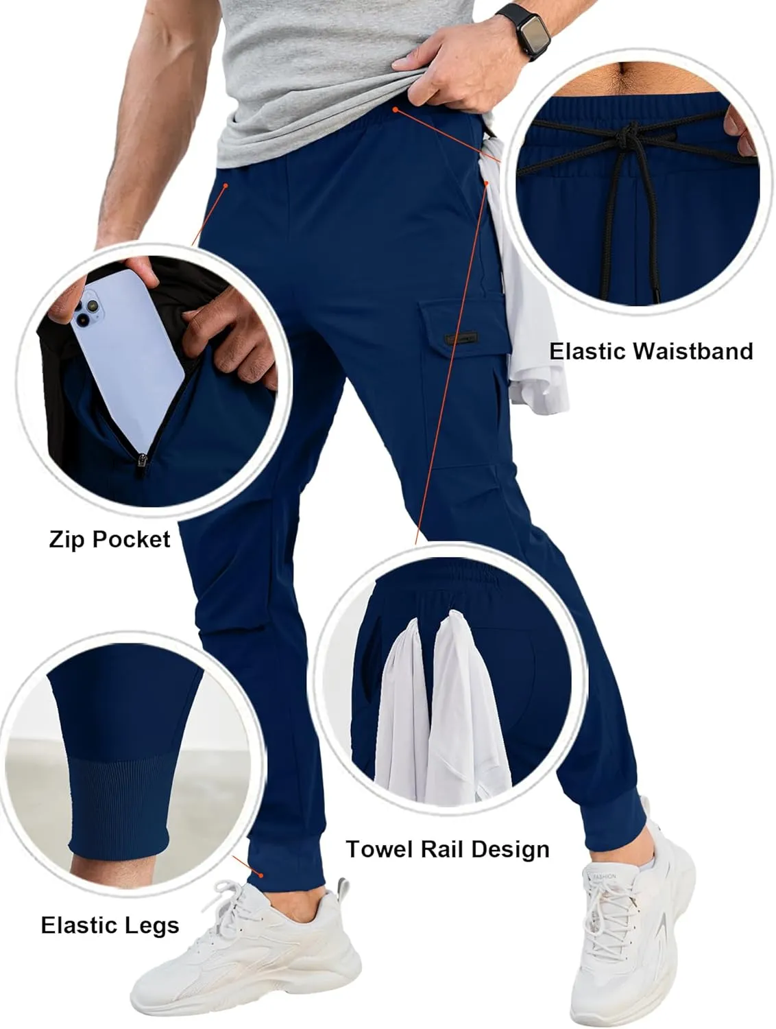 Comdecevis Men's Cargo Jogger Pants Stretch Sweatpants Slim Fit Tactical Pants with Zipper Pockets Casual Trousers