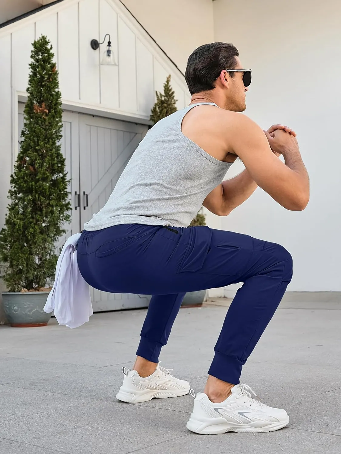 Comdecevis Men's Cargo Jogger Pants Stretch Sweatpants Slim Fit Tactical Pants with Zipper Pockets Casual Trousers