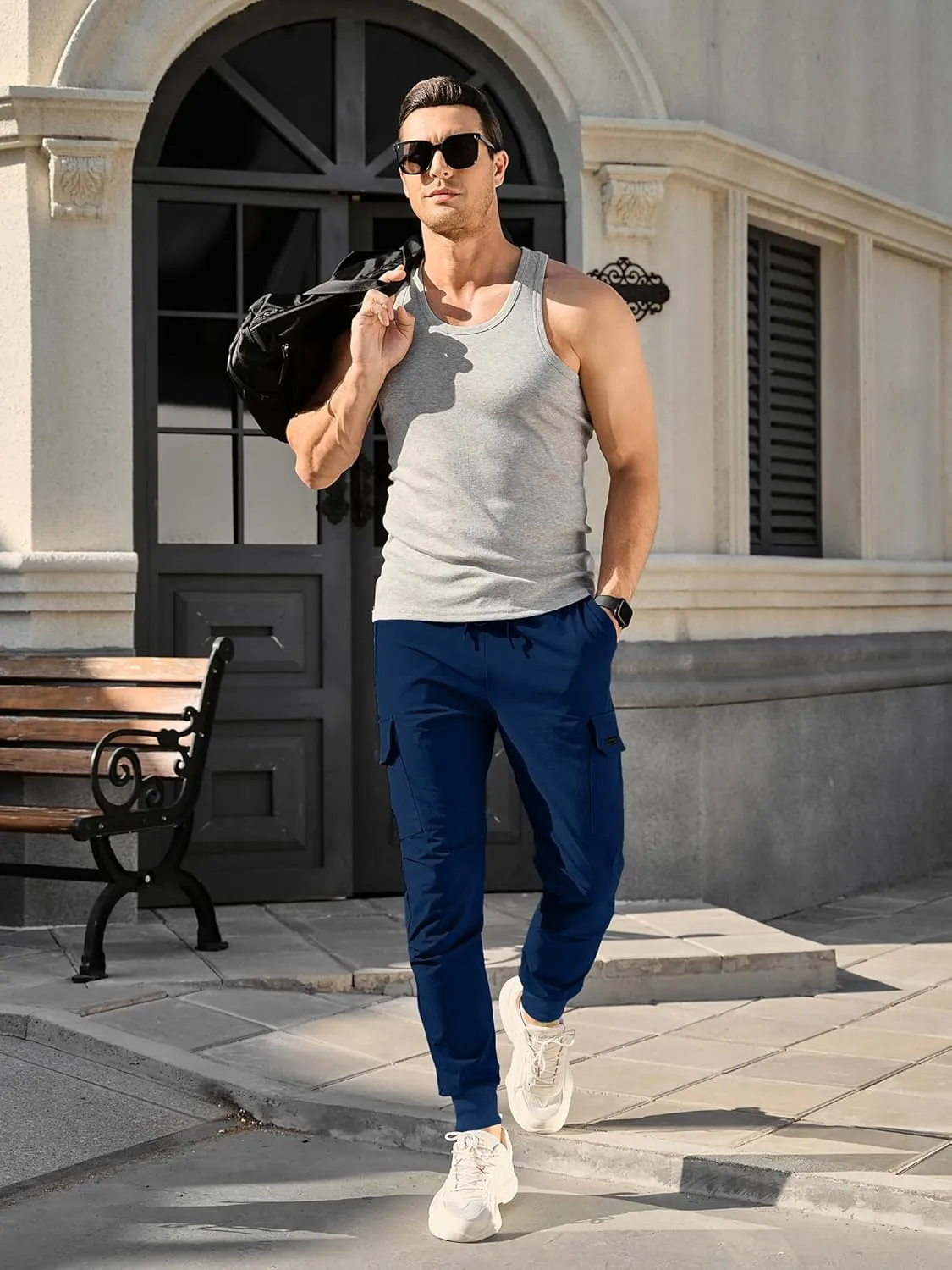 Comdecevis Men's Cargo Jogger Pants Stretch Sweatpants Slim Fit Tactical Pants with Zipper Pockets Casual Trousers
