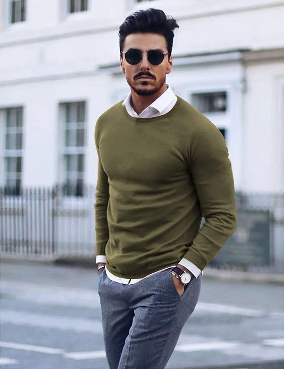 COOFANDY Men's Crew Neck Sweater Slim Fit Lightweight Sweatshirts Knitted Pullover for Casual Or Dressy Wear
