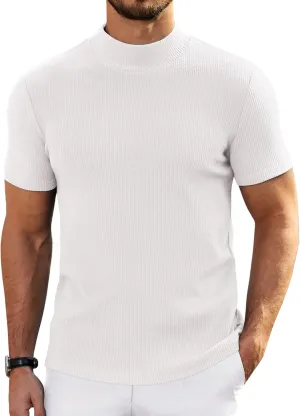 COOFANDY Mens Mock Turtleneck Sweater Short Sleeve Turtle Neck Sweaters Casual Ribbed Knited Pullover Tops Solid Basic Tee