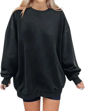 Crewneck Sweatshirts Women Fleece Oversized Hoodie Long Sleeve Shirts Loose Fitting Tops Drop Shoulder Pullover