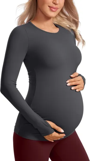 CRZ YOGA Womens Butterluxe Long Sleeve Maternity Tops Crewneck Pregnancy Basic Shirts Soft Athletic Yoga Casual Tee Blouses
