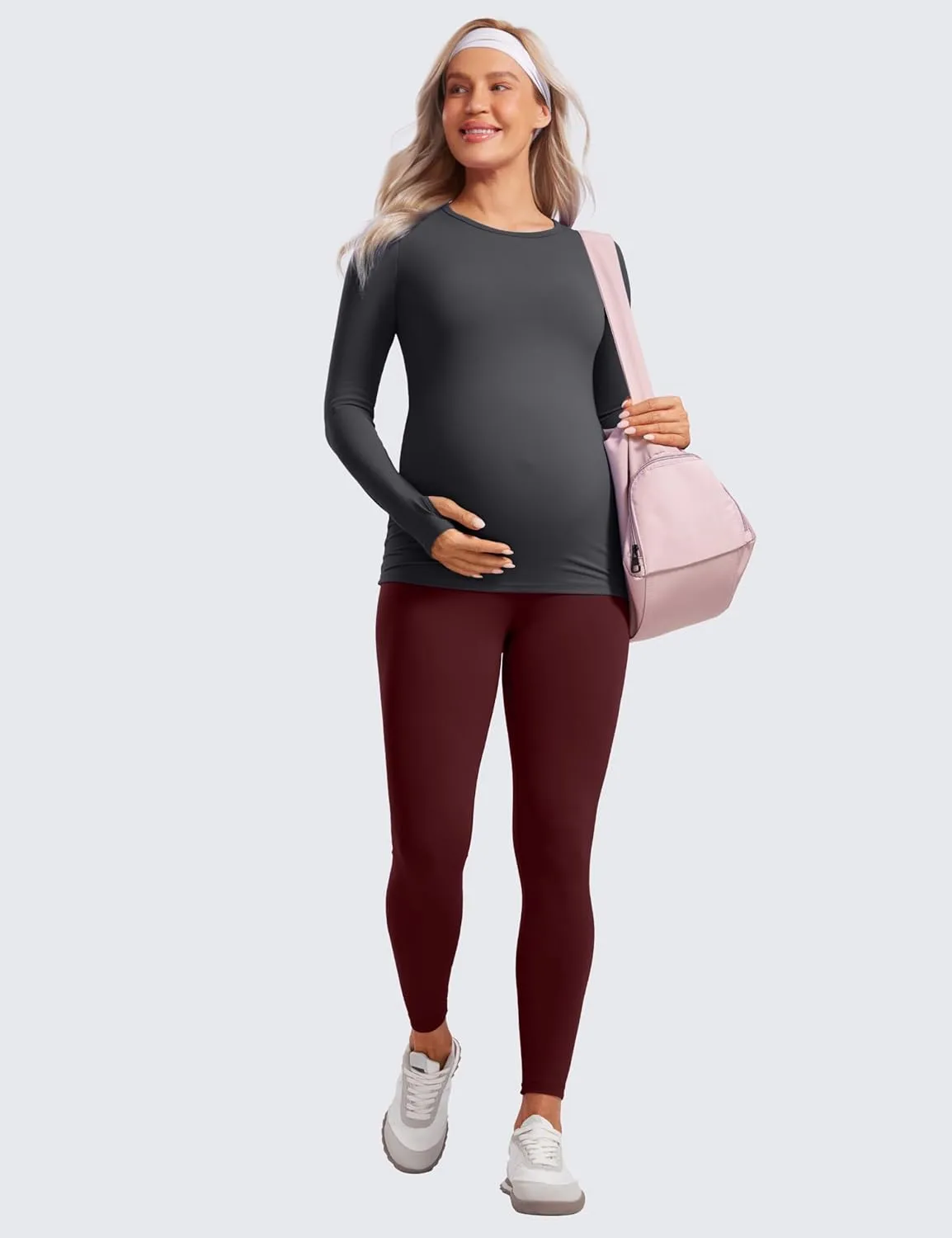 CRZ YOGA Womens Butterluxe Long Sleeve Maternity Tops Crewneck Pregnancy Basic Shirts Soft Athletic Yoga Casual Tee Blouses