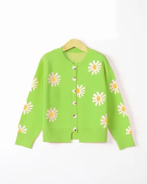 Cute Daisy Flower Knit Cardigan Sweaters for Women Button Down Open Front Aesthetic 90s Sweater Plus Size Outwear