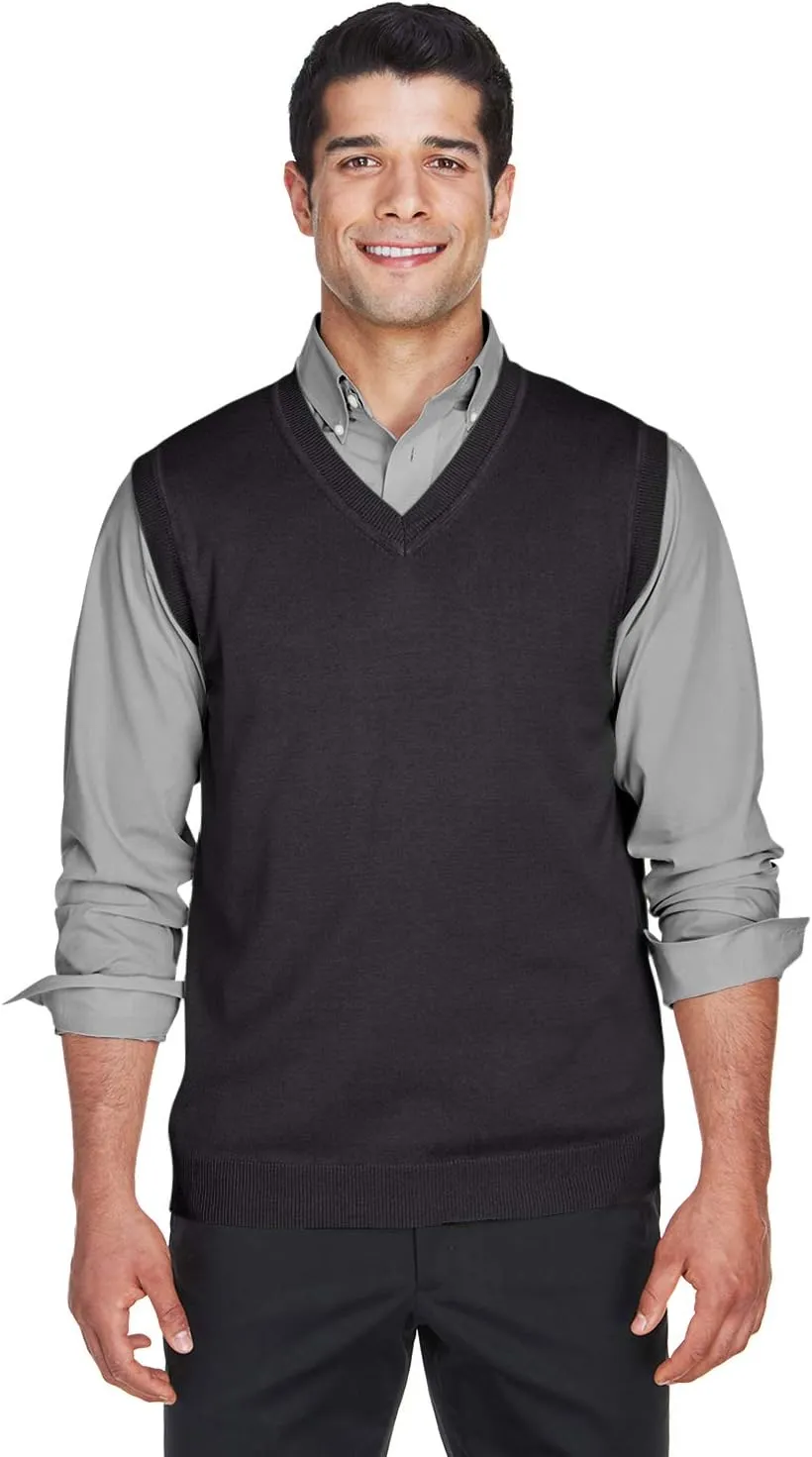 Devon & Jones Men's V-Neck Sweater Vest (Black, Large)
