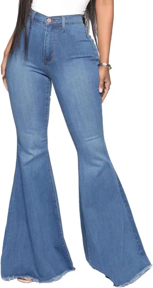 DGHM-JLMY Women's Slim Stretch Denim Flared Pants Fashion Skinny Bell Bottom Jeans High Waisted Straight Slim Fit Denim Pants