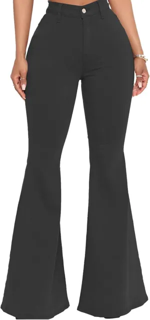DGHM-JLMY Women's Slim Stretch Denim Flared Pants Fashion Skinny Bell Bottom Jeans High Waisted Straight Slim Fit Denim Pants