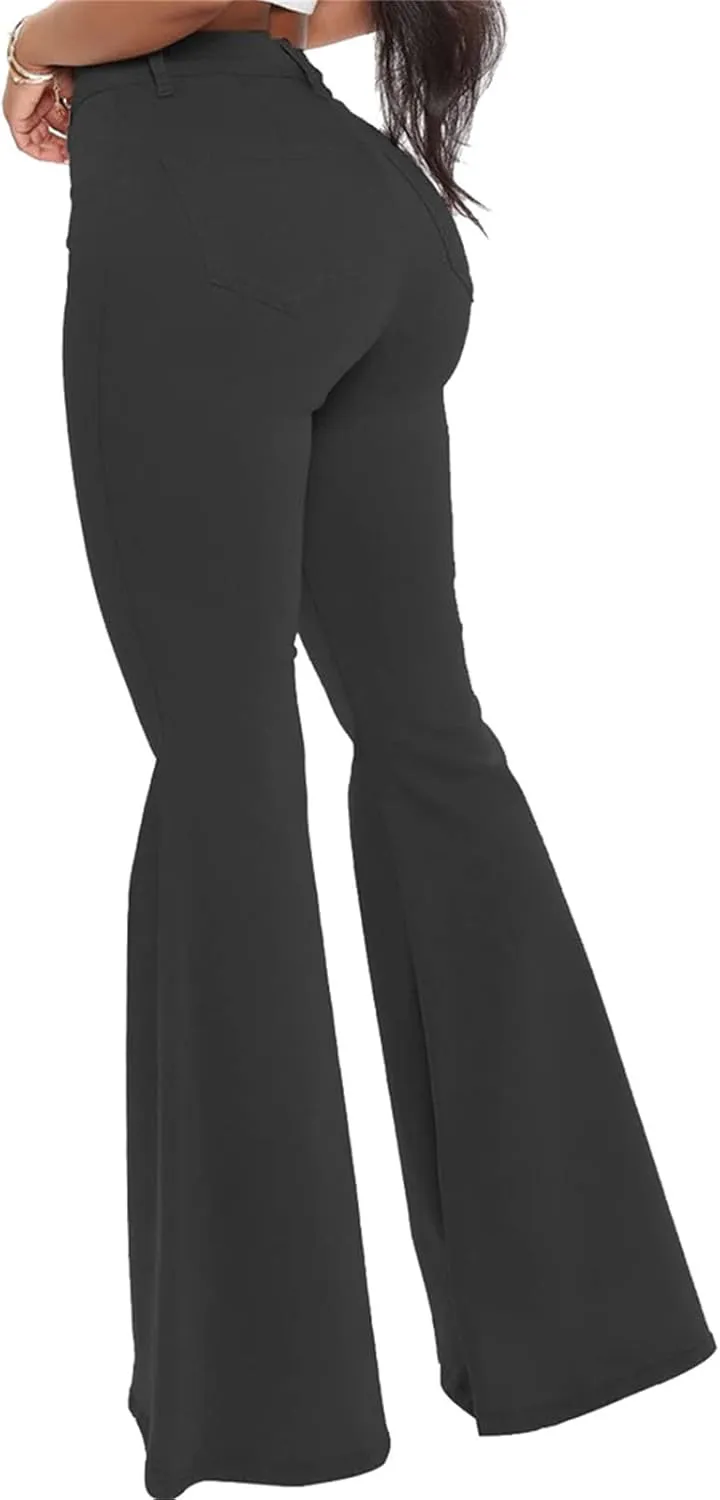 DGHM-JLMY Women's Slim Stretch Denim Flared Pants Fashion Skinny Bell Bottom Jeans High Waisted Straight Slim Fit Denim Pants