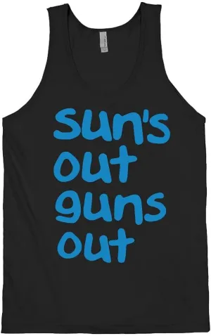 DIRTYRAGZ Sun's Out Guns Out Tank - Mens Tank Top Beach Gifts for Guys Birthday, Funny Suns Workout T Shirt Graphic Tee