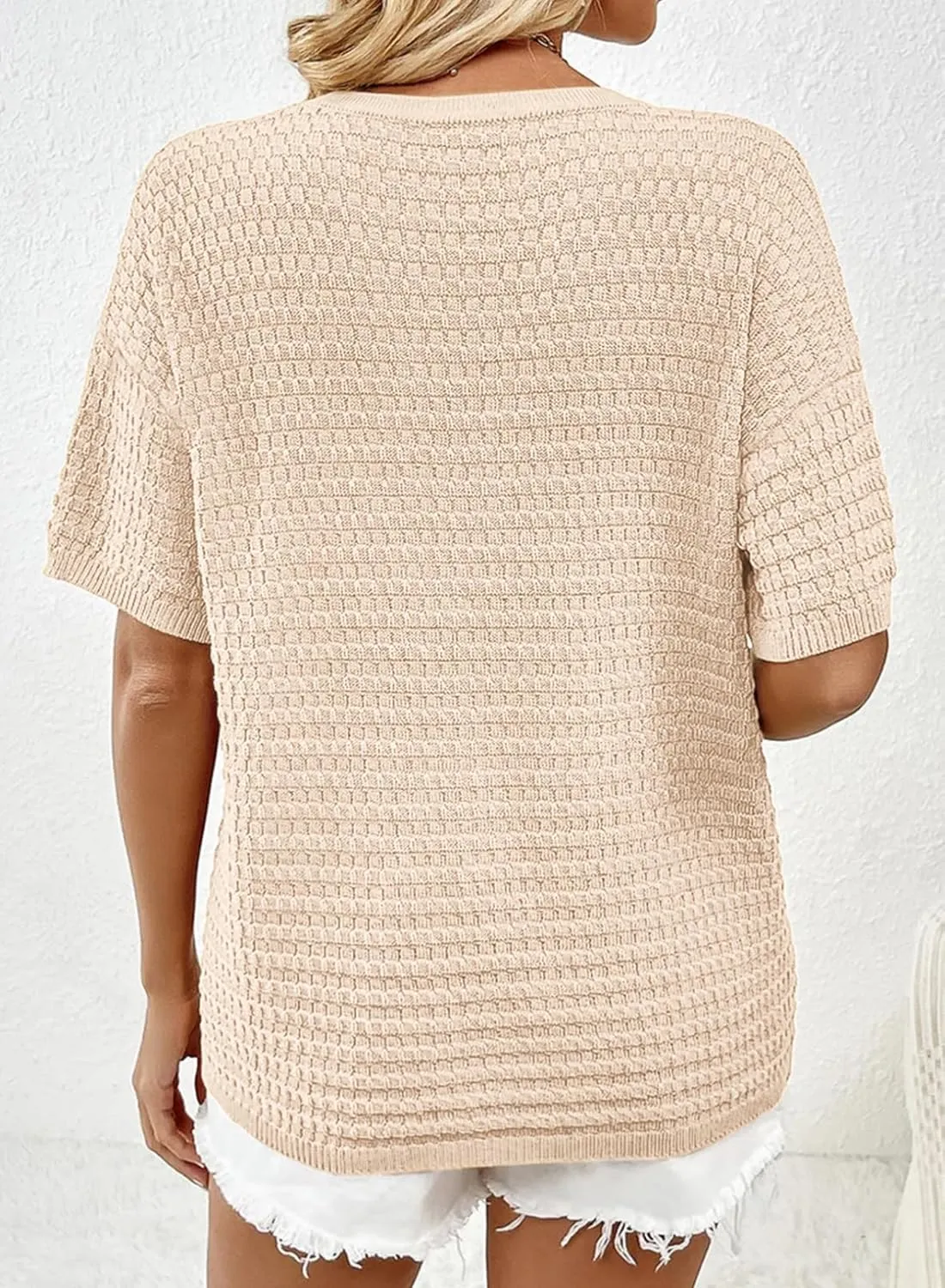 Dokotoo Womens Sweaters Casual Crewneck Short Sleeve Lightweight Knit Trendy Pullover Sweater Tops Spring Summer Outfits